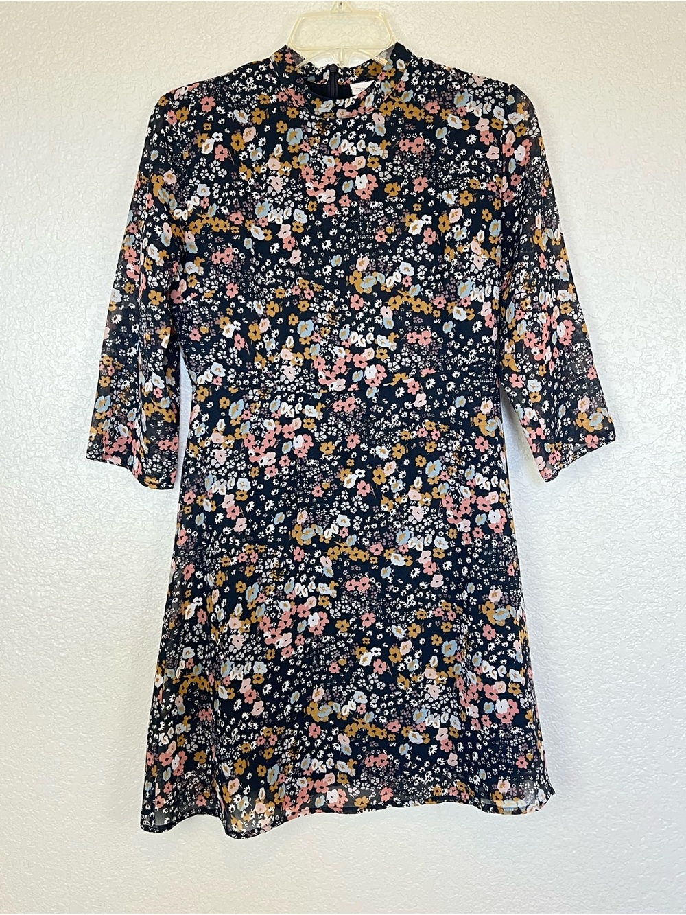 Jacqueline de Yong Elly Black Cottagecore Floral Mockneck Shift Dress size 34